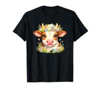 Bebé Vaca de Las Tierras Altas con Corona de Flores Linda Granja de terneros Florales Camiseta