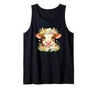 Bebé Vaca de Las Tierras Altas con Corona de Flores Linda Granja de terneros Florales Camiseta sin Mangas