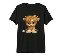 Bebé Vaca Libro Abierto Lectura Animal Amante gráfico Pantorrilla Redonda Camiseta Premium