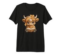 Bebé Vaca Libro Abierto Lectura Animal Amante gráfico Pantorrilla Redonda Camiseta Premium