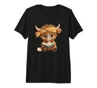 Bebé Vaca pequeño Libro Lectura Animal Amante gráfico Pantorrilla Redonda Camiseta Premium