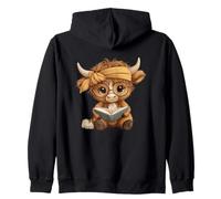 Bebé Vaca pequeño Libro Lectura Animal Amante gráfico Pantorrilla Redonda Sudadera con Capucha