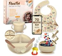Bebe, Vajilla bebé silicona, vajilla infantil bebe| Guía Digital 70 recetas BLW | 2 Baberos con mangas, platos vajilla con ventosa, cosas para bebes, Regalo bebes recien nacidos, Beige