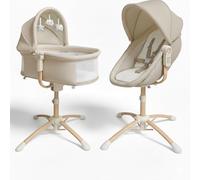 bebe2luxe Cuna 4 en 1 - Hamaca eléctrica multifunción : balancín, moisés Ajustable, Trona y Tumbona (0-15 kg), arnés 5 Puntos, Altura/inclinación Regulable, 6 velocidades + vibración, USB/MP3, Mando