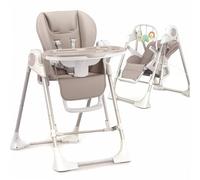 BEBE2LUXE Splity 3 en 1 - Trona evolutiva y tumbona con hamaca eléctrica (0-36 meses), arnés de 5 puntos, 8 velocidades, melodías/Bluetooth, plegable, bandeja para comida - beige