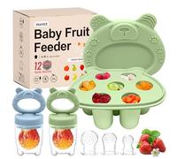 BebeCalin - Juego de 2 chupetes de comida para bebés con tetinas de 3 tamaños, comedero de frutas de silicona para bebés, bandejas de congelador, chupete y recipientes de almacenamiento