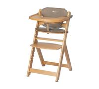Bebeconfort Timba + Cojín, Trona de Bebé Evolutiva, 6 Meses-99 Años, hasta 110 kg, Bandeja Extraíble, Asiento/Reposapiés Regulables, Arnés Seguridad, Compatible con Timba Baby, Madera Natural + Beige