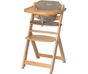 Bebeconfort Timba + Cojín, Trona de Bebé Evolutiva, 6 Meses-99 Años, hasta 110 kg, Bandeja Extraíble, Asiento/Reposapiés Regulables, Arnés Seguridad, Compatible con Timba Baby, Madera Natural + Beige