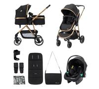 Bebeconfort Zaria Trio, Carrito de Bebé 3 en 1 Completo, 0-22 kg, Negro/Oro | Cochecito Bebe 3 en 1 con Silla Coche Bebe, Desde Nacimiento, Asiento Reversible y Reclinable 2 en 1, Suspensión 4 Ruedas
