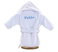 BebeDeParis Albornoz Bebé | Regalos para Bebes Recien Nacidos Personalizado con el Nombre bordado en Gris Rosa o Azul | 100% Algodón muy Suave y Capucha | 0 a 18 meses (Azul)