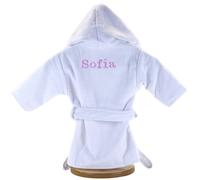 BebeDeParis | Bata Albornoz Bebé Personalizada con el Nombre bordado en Gris Rosa o Azul, 100% Algodón muy Suave y Capucha + Accesorios (FR/ES, Edad, Talla única, Albornoz, Rosa)