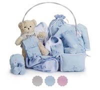 BebeDeParis Canastilla Bebe Recien Nacido Personalizada | Cesta Regalos para Bebes Recien Nacidos Premium Clásica Plena | Cesta de Mimbre | 3 a 6 Meses (Azul)
