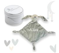 BebeDeParis Doudou Bebe BigBunny Personalizado | Regalos para Bebes Recien Nacidos | Peluche Suave Bordado a Mano con Caja Vintage Guardatodo | Su Primera Mantita de Apego (Blanco)