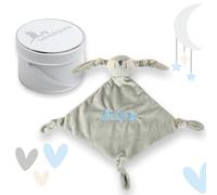 BebeDeParis Doudou Bebe BigBunny Personalizado | Regalos para Bebes Recien Nacidos | Peluche Suave Bordado a Mano con Caja Vintage Guardatodo | Su Primera Mantita de Apego (Azul)