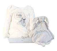 BebeDeParis Doudou Personalizado Conejito BigBunny + Set Body Algodón - Personalizado con el Nombre del Bebé | Regalo Recién Nacido Baby Shower Nacimiento Niño Niña (Azul)