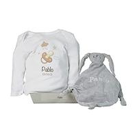 BebeDeParis Doudou Personalizado Conejito BigBunny + Set Body Algodón - Personalizado con el Nombre del Bebé | Regalo Recién Nacido Baby Shower Nacimiento Niño Niña (Neutro)