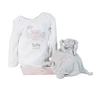 BebedeParis Doudou Personalizado, Muñeco BigBunny para Bebe Recien Nacido, Manta de Apego, Tejido Suave con Nombre Bordado, Regalo Ideal para Baby Shower, Nacimiento (Doudou + Body, Rosa)