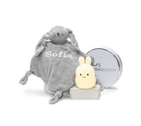 BebeDeParis Doudou Personalizado y Lampara de Luz Nocturna | Regalo para Recién Nacido | Hecho a Mano en España | Caja de Regalo de Lujo (Doudou + Lamparita)