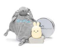 BebeDeParis Doudou Personalizado y Lampara de Luz Nocturna | Regalo para Recién Nacido | Hecho a Mano en España | Caja de Regalo de Lujo (Doudou + Lamparita)