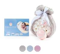 BebeDeParis | Tarta de Pañales para Recién Nacida con Manta Gris Bordada con nombre + 15 pañales Moltex Premium ecológicos, Talla 2 (3-6 Meses) + Chupete Personalizado (Rosa, Set con Bonus "El Viaje")