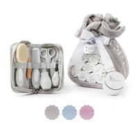 BebeDeParis | Tarta de Pañales para Recién Nacida + Manta Gris Bordada con nombre + 15 pañales Moltex Premium Ecológicos, Talla 2 (3-6 Meses) + Chupete Personalizado (Unisex, Set con Estuche de Baño)