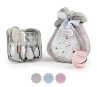 BebeDeParis | Tarta de Pañales para Recién Nacida + Manta Gris Bordada con nombre + 15 pañales Moltex Premium, ecológicos, Talla 2 (3-6 Meses) + Chupete Personalizado (Rosa, Set con Estuche de Baño)