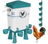 Bebedero automático de pollo, 3 galones con tubo de 5 pies, alimentador automático de agua para aves de corral controlado por flotador, 5 tazas de riego de pollo (azul, 3 galones)