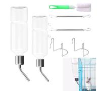 Bebedero Conejo Antigoteo-Bebedero Colgante para Conejos & Cobaya-Botella de Agua para Hámster con Soporte de Acero Inoxidable-Botella De Alimentación De Gran Capacidad(2er Set 350ml + 180ml)