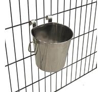 Bebedero de Cubo para perros, Acero inoxidable, especial para colgar en jaulas, 1.900 ml de capacidad.