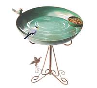 Bebedero de hierro para pájaros - Atrae aves silvestres en césped y patios traseros, arreglo de base con patrón de hojas decorativas, 430 x 300 mm + 1,35 kg de masa, revestimiento resistente a la