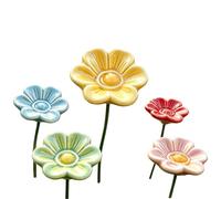 Bebedero para Abejas 5 Piezas Cerámicas en Forma de Flor con Estaca | Bebedero para Polinizadores en el Jardín, Senderos, Patio, Terraza, Césped, Porche, y Balcones