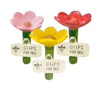 Bebedero para abejas en diseño de flores, juego de 3, bebedero para abejas, resina de jardín, para exteriores, estación de agua para mariposas y abejorros, resistente a la intemperie, 11 x 7 cm
