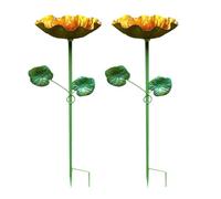 Bebedero para pájaros al aire libre, 2 unidades, arte de hierro en forma de | Baño de pájaros de metal para jardín con agua para colibríes mariposas patio patio patio trasero césped terraza