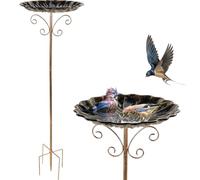 Bebedero para pájaros de pie de metal, 30 x 80 cm. Bebedero de jardín de pie con poste de metal, fuente para pájaros, abrevadero para aves. Resistente a las heladas y al invierno. Bebedero para