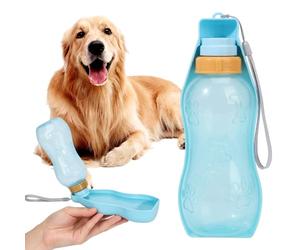 Bebedero Perro Portátil 380ml, Botella de Agua para Perros y Mascotas, Dispensador de Agua Antigoteo para Paseo y Viaje, Cuenco de Agua Integrado para Perros Pequeños, Medianos y Grandes, Azul
