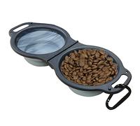 Bebedero Perro Portatil,Bebedero Perro in Silicone Espandibile 2 in 1 per Condivisione di Acqua e Cibo,per Animali Domestici Portatile con Fibbia Appesa per Camminare,Viaggiare,ECC.(Grigio)