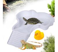Bebedero Tortuga Terrestre,Plato de agua Cuenca para Tortuga Piscina con Rampa,Piscina Tortugas De Tierra,Accesorio Tortugas Terrestre para Tortugas Lagartos Y Gecko (blanco)