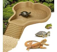 Bebedero Tortuga Terrestre, Rampa Animales Piscina, Cuenco de agua para Reptiles con Escalera, Accesorio Dispensador de Agua para Tortugas Terrestres, Cuenca de Ducha para Terraza (Amarillo)