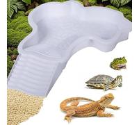 Bebedero Tortuga Terrestre, Rampa Animales Piscina, Cuenco de agua para Reptiles con Escalera, Accesorio dispensador de agua para Tortugas Terrestres, Cuenca de Ducha para Terraza (blanco)