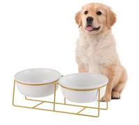 Bebedero y Comedero Perro Elevado - Doble Cuenco Perro Ceramica con Soporte de Metal - Comedero Gato Alto Antivomito - Bol de Comida y Agua para Perros Pequeños y Medianos y Gatos Grandes - 2 x 800 ml