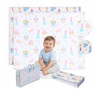 BebeLúz, Alfombra Bebé Acolchada Plegable, Laterales Reforzados de Tela Cosidos, Diseño Infantil, Colchoneta de Juegos para Suelo, Reversible, XPE, Tapete Baby Play Mat (180x150 | 1 cm)