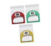 BEBEMOKO 300piezas Bolsas Autoadhesivas Para Galletas Rojo Amarillo y Verde Bolsas Plásticas Con Diseño De Monstruos Para Fiestas Dulces y Almacenamiento Seguro