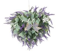 BEBEMOKO Guirnalda Floral para Puerta de Entrada en Forma de Corazón Grande, Lavanda Artificial Hojas, Colgante Decorativo para Interiores y Exteriores, Decoración de Primavera y Fiestas