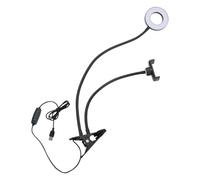 BEBEMOKO Lámpara LED Regulable para Teléfono con Soporte y Cable USB, Luz de Relleno para Fotografía y Video, Ahorro de Energía y Diseño en Plástico Negro