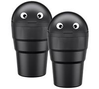 BEBEMOKO Mini Bote de Basura para Coche 2 Piezas Negro Tapa Abatible, Plástico Resistente, Pequeño Cubo Portátil para Organizar y Limpiar el Interior del Automóvil