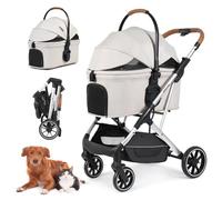Beberoad Pets Cochecito de lujo para mascotas T6 para perros medianos de hasta 66 libras o 2 mascotas pequeñas, cochecito 3 en 1 para perros y gatos con transportador extraíble, plegable y ligero