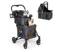 Beberoad Pets Cochecito doble para mascotas T1 para 2 perros o gatos pequeños, cochecito doble plegable ligero con transportador desmontable (negro)