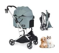 Beberoad Pets Cochecito para mascotas T4 para perros pequeños y medianos, 4 ruedas, plegable, impermeable, con almohadilla, toldo y portavasos, color verde