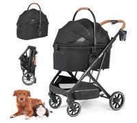 Beberoad Pets Cochecito para mascotas T6 de lujo para perros medianos de hasta 66 libras o 2 mascotas pequeñas, cochecito 3 en 1 para perros y gatos con transportador extraíble, plegable y ligero