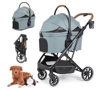 Beberoad Pets Cochecito para mascotas T6 de lujo para perros medianos de hasta 66 libras o 2 mascotas pequeñas, cochecito 3 en 1 para perros y gatos con transportador extraíble, plegable y ligero